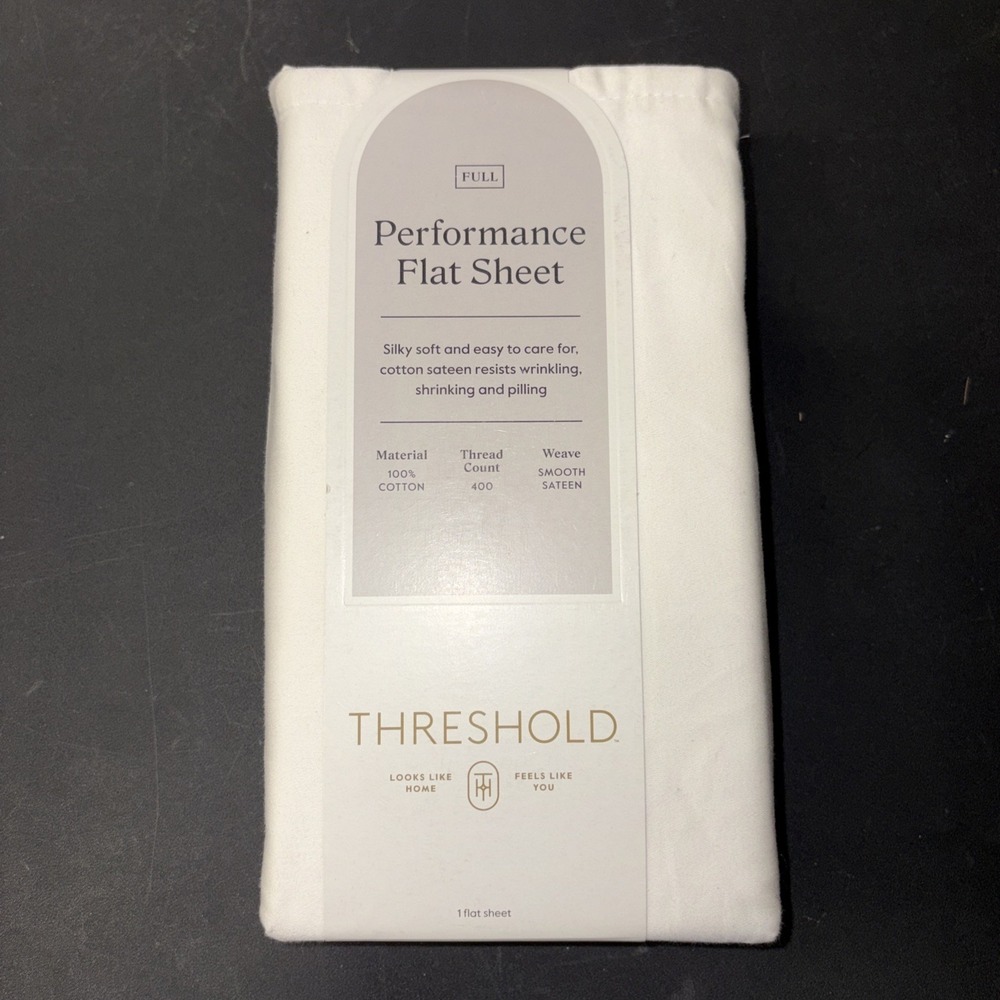 Threshold FULL Performance Flat Sheet Silky Soft Sateen SOUR CREAM 400 TC 20477